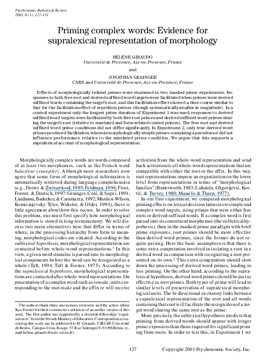  PDF Priming Complex Words Evidence For Supralexical Representation