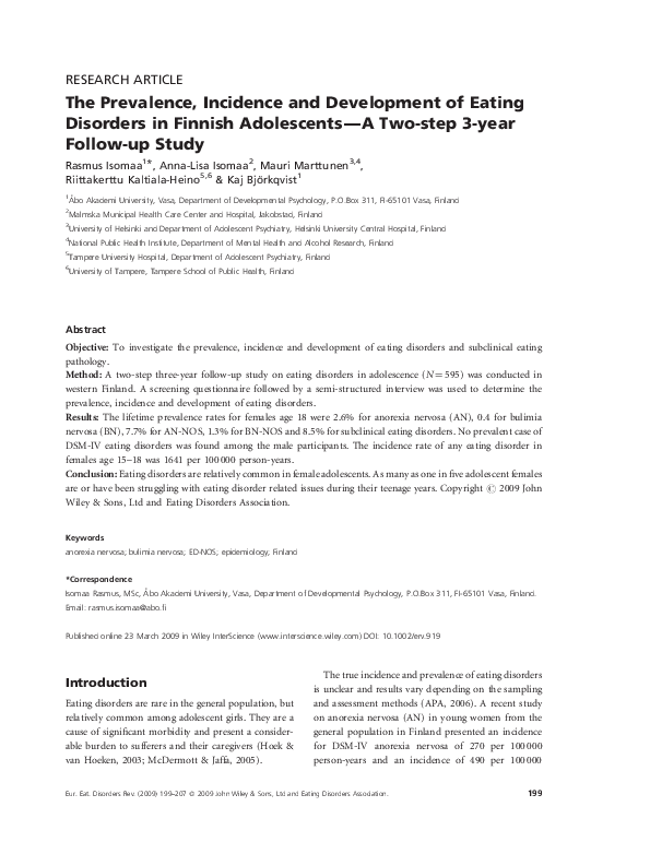 (PDF) The prevalence, incidence and development of eating disorders in ...