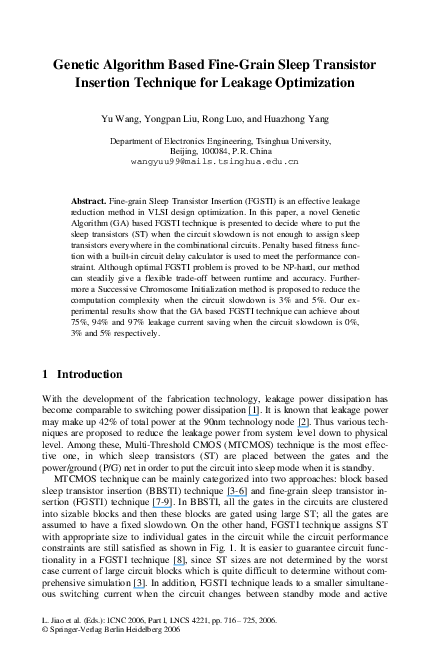 (PDF) Genetic Algorithm Based Fine-Grain Sleep Transistor Insertion ...