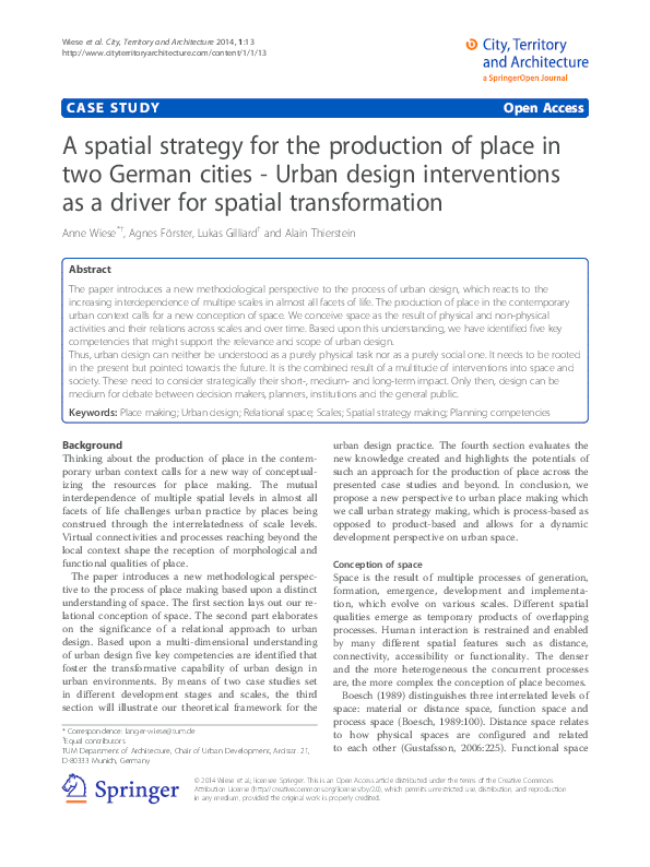 (PDF) A spatial strategy for the production of place in two German ...