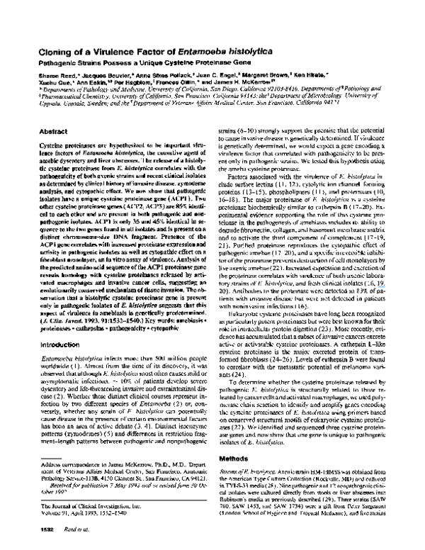 (PDF) Cloning of a virulence factor of Entamoeba histolytica ...