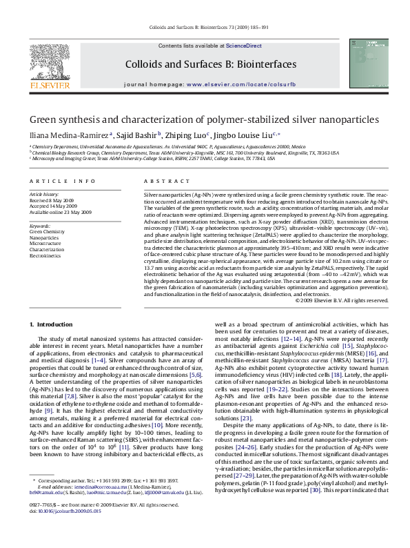 (PDF) Green synthesis and characterization of polymer-stabilized silver ...