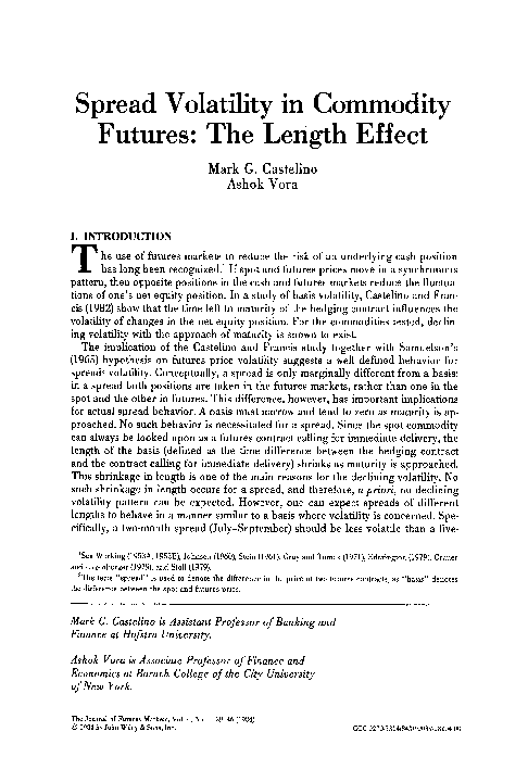 (PDF) Spread volatility in commodity futures: The length effect