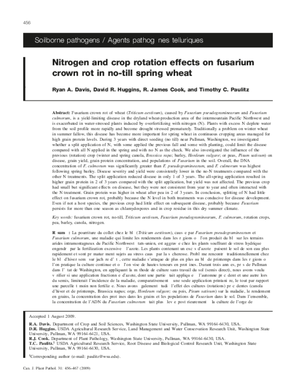 (PDF) Nitrogen and crop rotation effects on fusarium crown rot in no ...