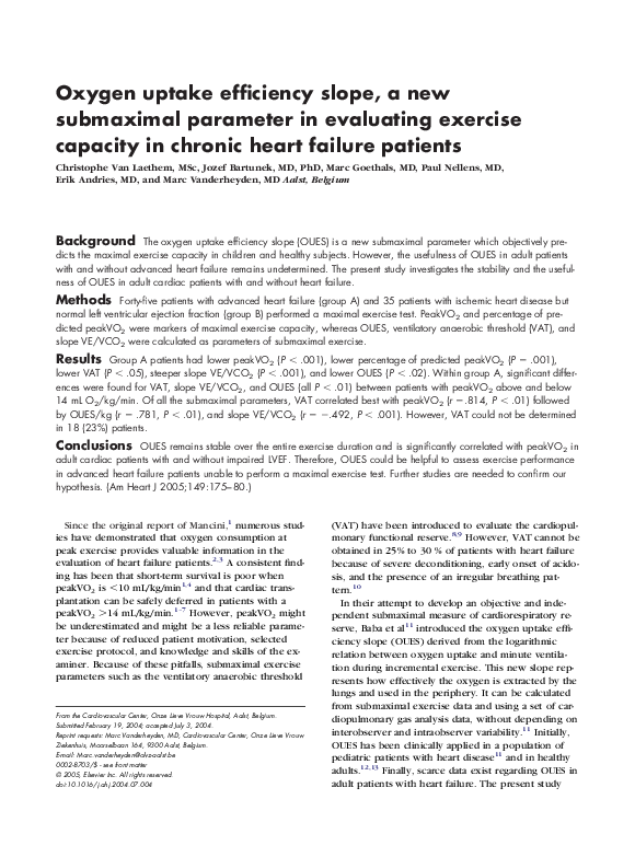 (PDF) Evaluation of maximum O2 consumption using ergospirometry in
