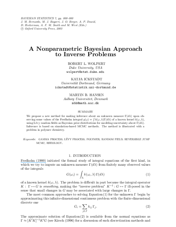 (PDF) A Nonparametric Bayesian Approach to Inverse Problems