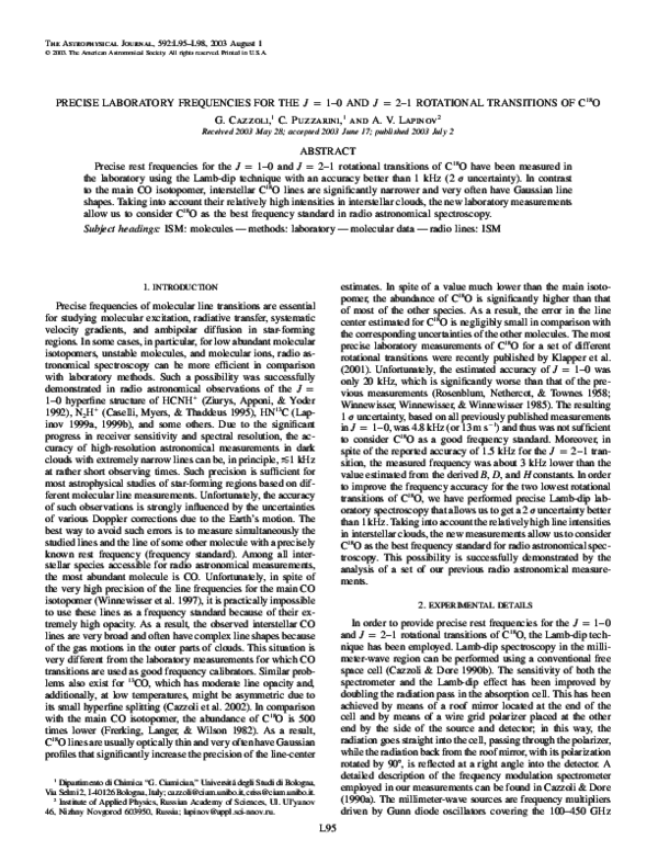 (PDF) Precise Laboratory Frequencies for the J = 1-0 and J = 2-1 ...