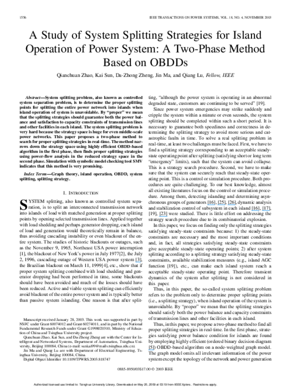 (PDF) A study of system splitting strategies for island operation of ...