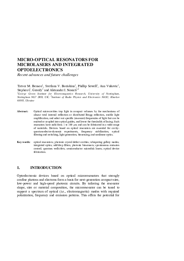 (PDF) Microoptical resonators for microlasers and integrated