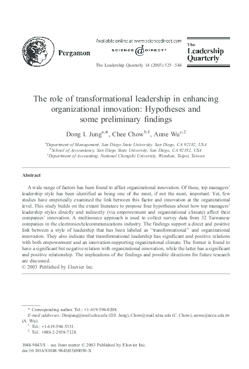 (PDF) The role of transformational leadership in enhancing ...