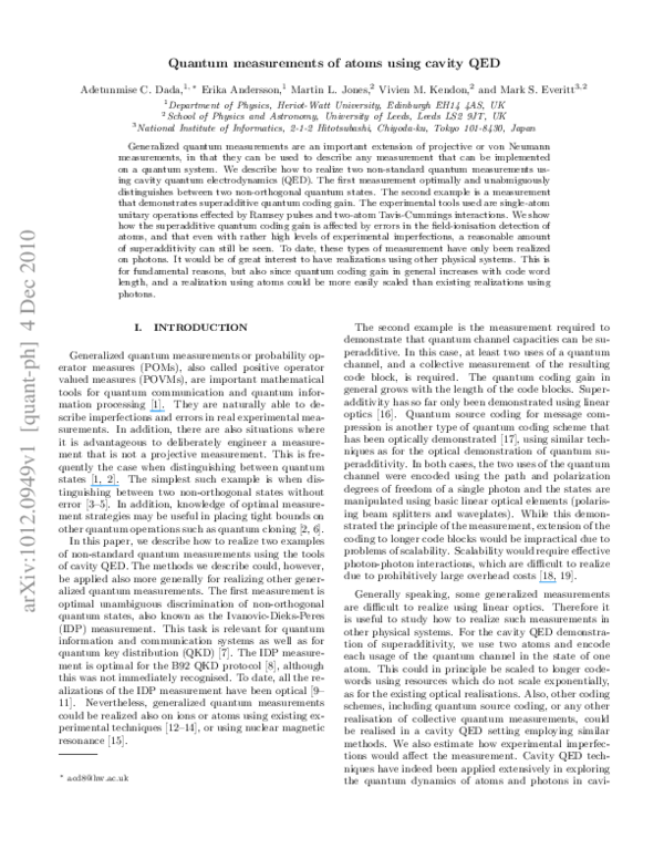 (PDF) Quantum measurements of atoms using cavity QED