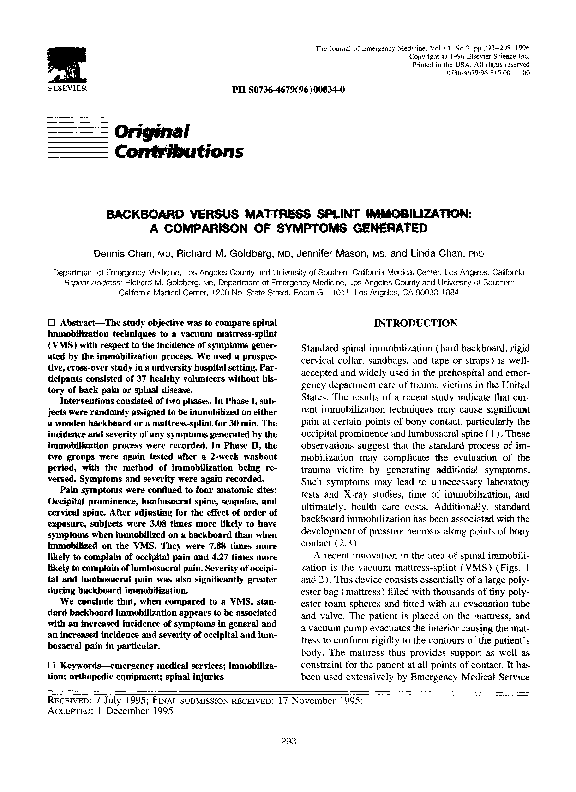(PDF) Backboard versus mattress splint immobilization A comparison of