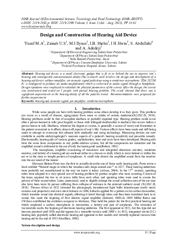 PDF Design and Construction of Hearing Aid Device Circuit Diagram