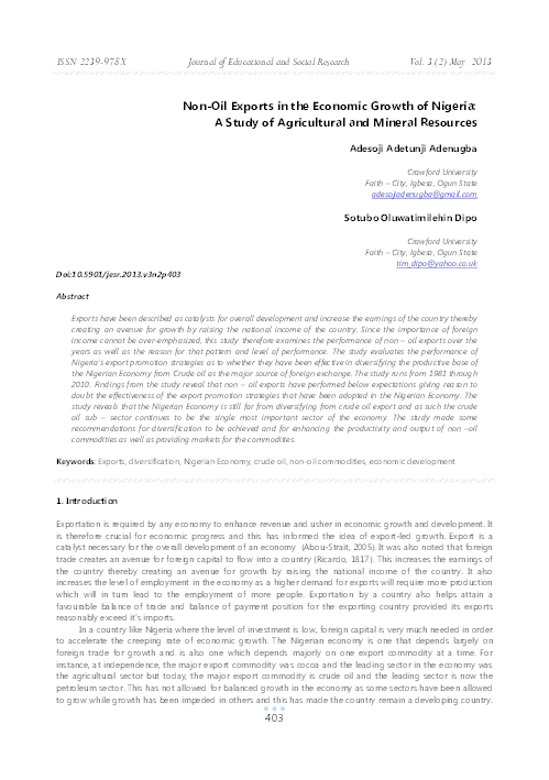 (PDF) Non-Oil Exports in the Economic Growth of Nigeria: A Study of ...