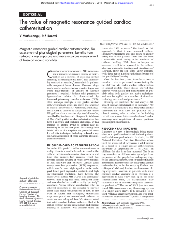 (PDF) The value of magnetic resonance guided cardiac catheterisation