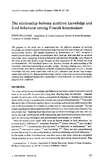 (PDF) The relationship between nutrition knowledge and food behaviour ...