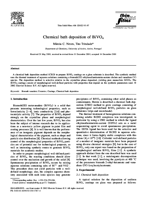 (PDF) Chemical bath deposition of BiVO 4 márcia neves Academia.edu