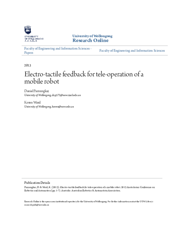 (PDF) Electro-tactile feedback for tele-operation of a mobile robot