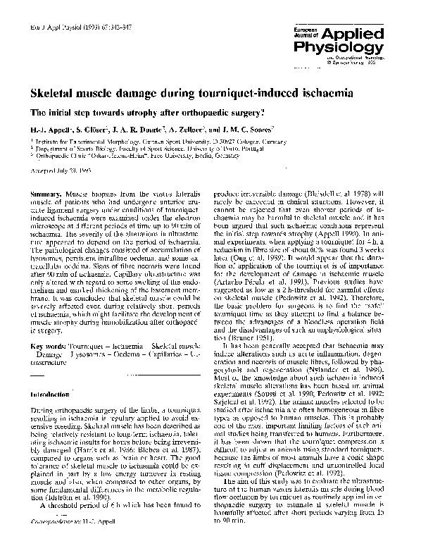 (PDF) Skeletal muscle damage during tourniquetinduced ischaemia. The initial step towards