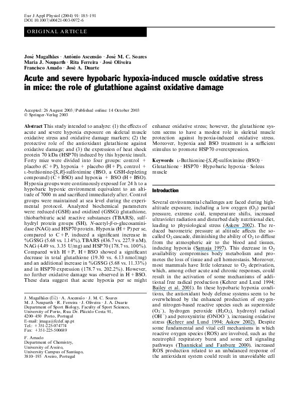 (PDF) Acute and severe hypobaric hypoxia-induced muscle oxidative ...