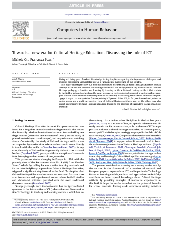 Towards a new era for Cultural Heritage Education: Discussing the role of ICT