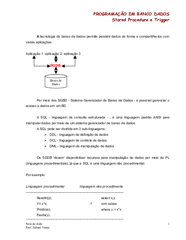 (PDF) PROGRAMAÇÃO EM BANCO DADOS Stored Procedure e Trigger