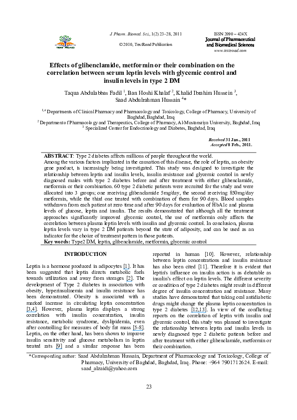 (PDF) Effects of glibenclamide, metformin or their combination on the ...