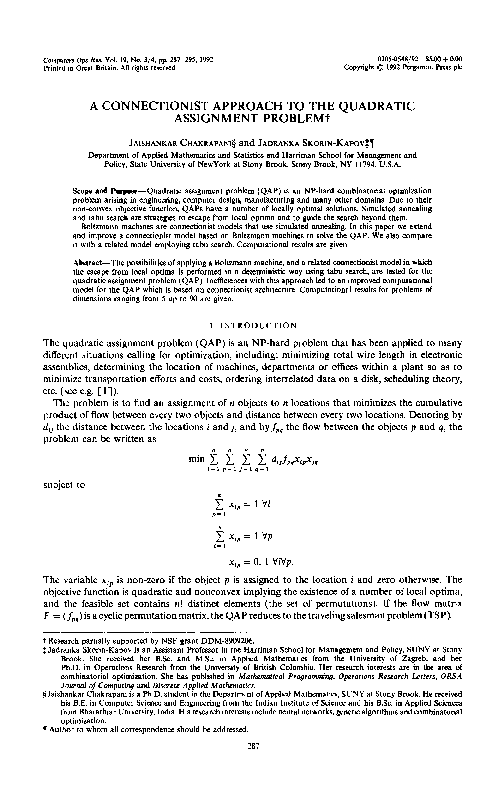 (PDF) A connectionist approach to the quadratic assignment problem