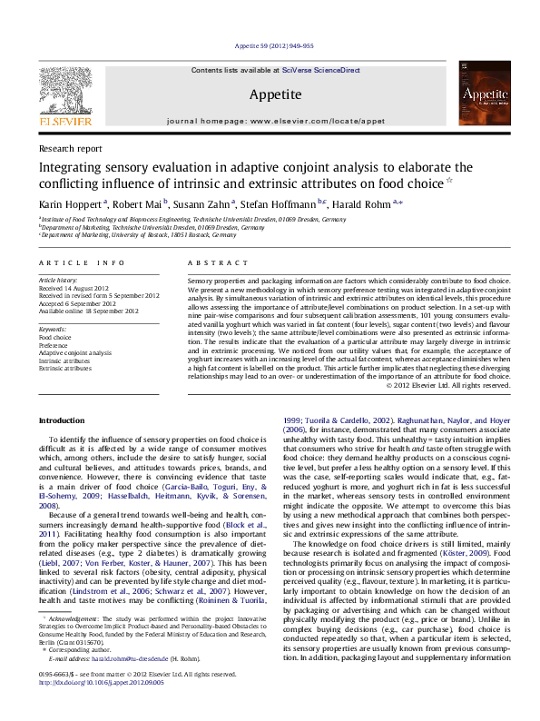 (PDF) Integrating sensory evaluation in adaptive conjoint analysis to ...