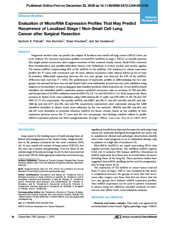 (PDF) Evaluation of MicroRNA Expression Profiles That May Predict ...