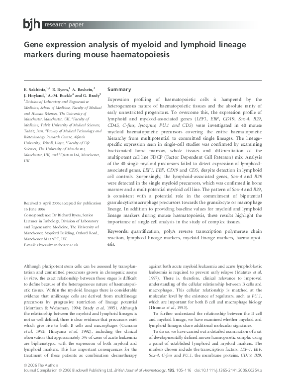 (PDF) Gene expression analysis of myeloid and lymphoid lineage markers ...