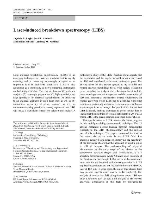(PDF) Laser induced breakdown spectroscopy (LIBS violeta lazic