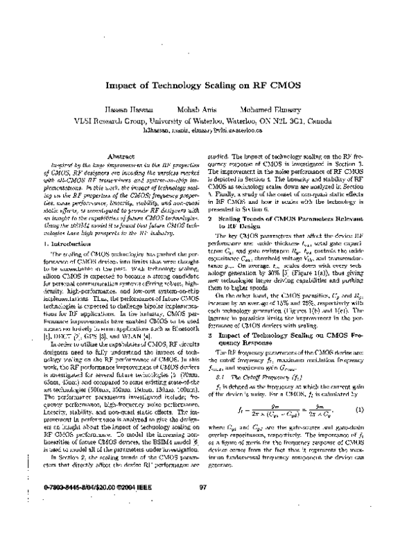(PDF) Impact of technology scaling on RF CMOS