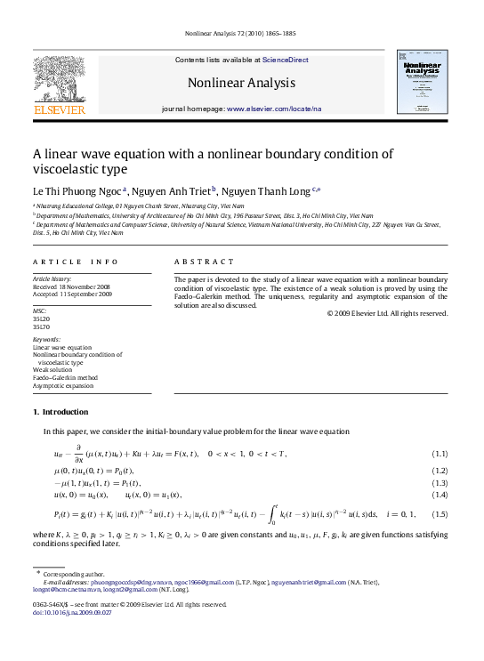 (PDF) A linear wave equation with a nonlinear boundary condition of ...