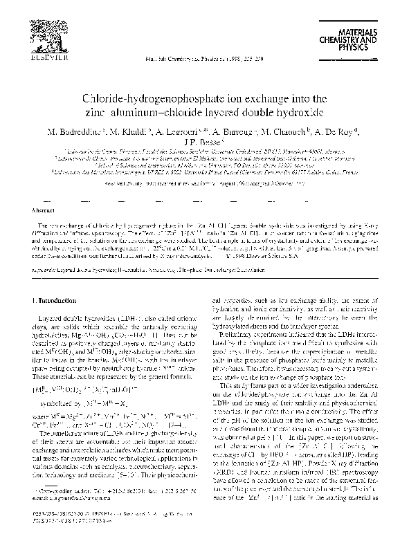 (PDF) Chloridehydrogenophosphate ion exchange into the zincaluminium