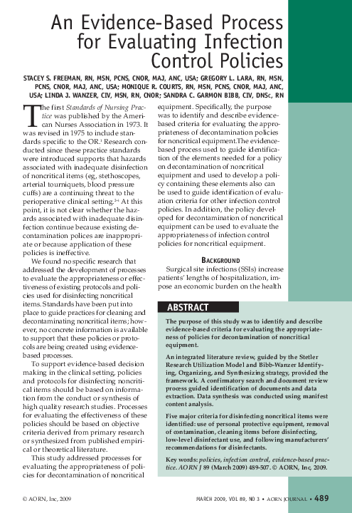 (PDF) An Evidence-Based Process for Evaluating Infection Control Policies