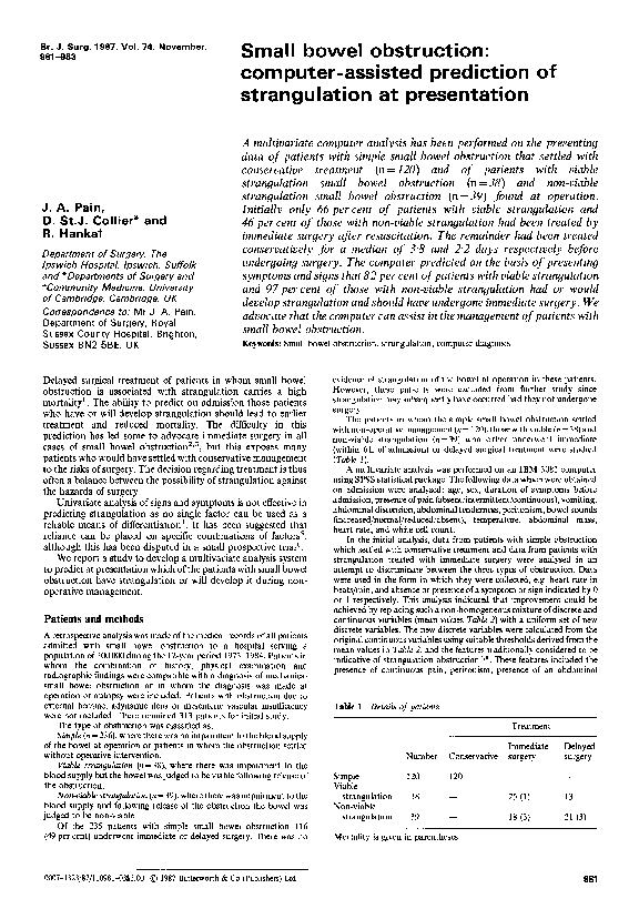 (PDF) Small bowel obstruction: Computer-assisted prediction of ...