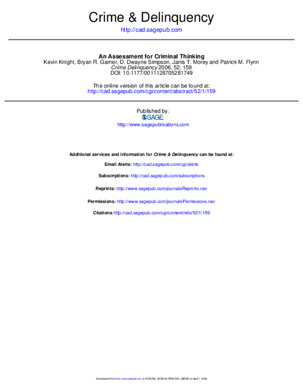 (PDF) An Assessment for Criminal Thinking