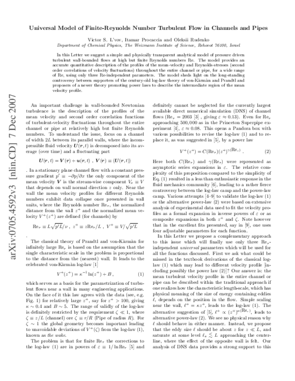 (PDF) Universal Model of Finite Reynolds Number Turbulent Flow in ...