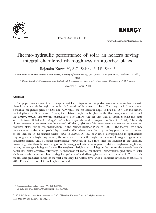 (PDF) Thermo-hydraulic performance of a solar air heater with n ...