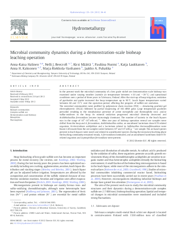 (PDF) Microbial community dynamics during a demonstration-scale bioheap ...