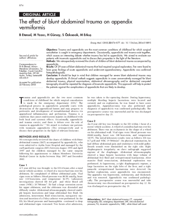 The effect of blunt abdominal trauma on appendix vermiformis