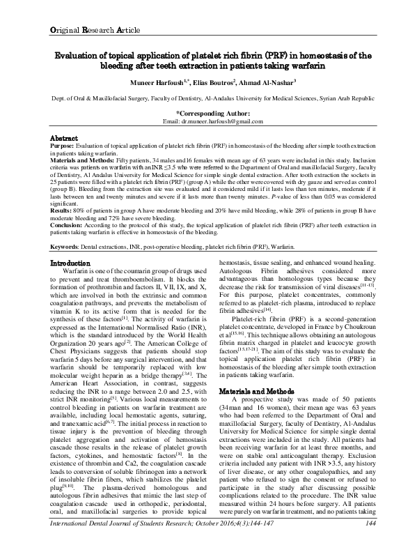 (PDF) Evaluation of topical application of platelet rich fibrin (PRF