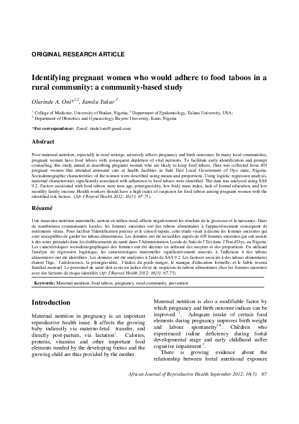 Factors leading to the development of food taboos image