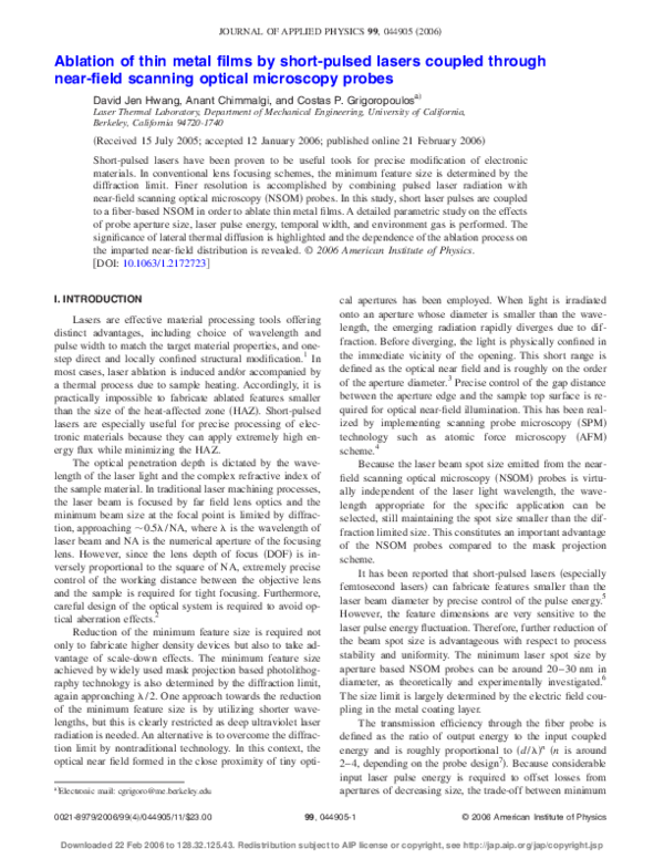 (PDF) Ablation of thin metal films by short-pulsed lasers coupled ...