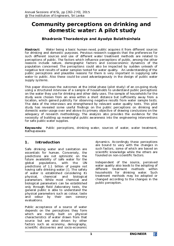 (DOC) Community perceptions on drinking and domestic water: A pilot study