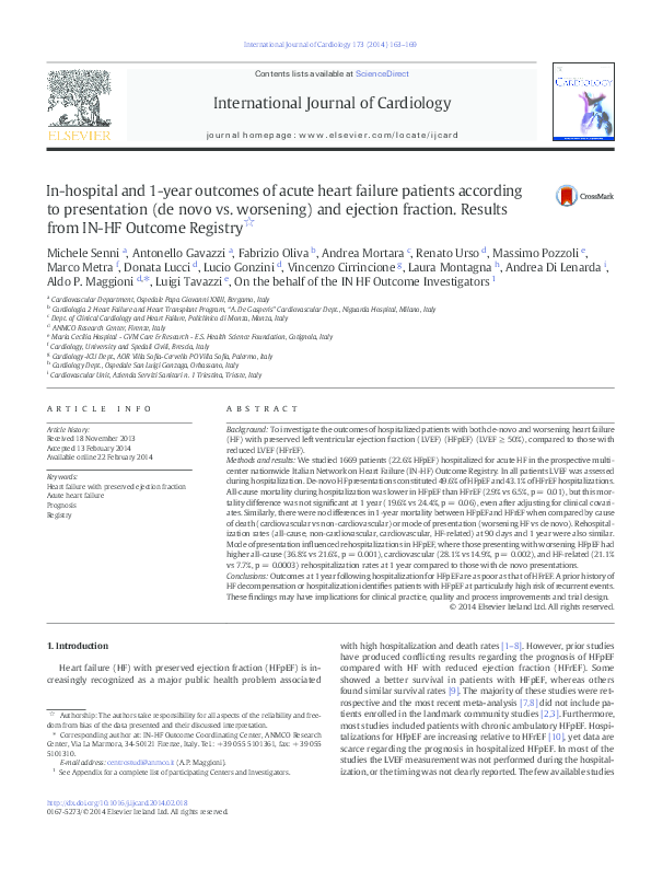 (PDF) In-hospital and 1-year outcomes of acute heart failure patients ...