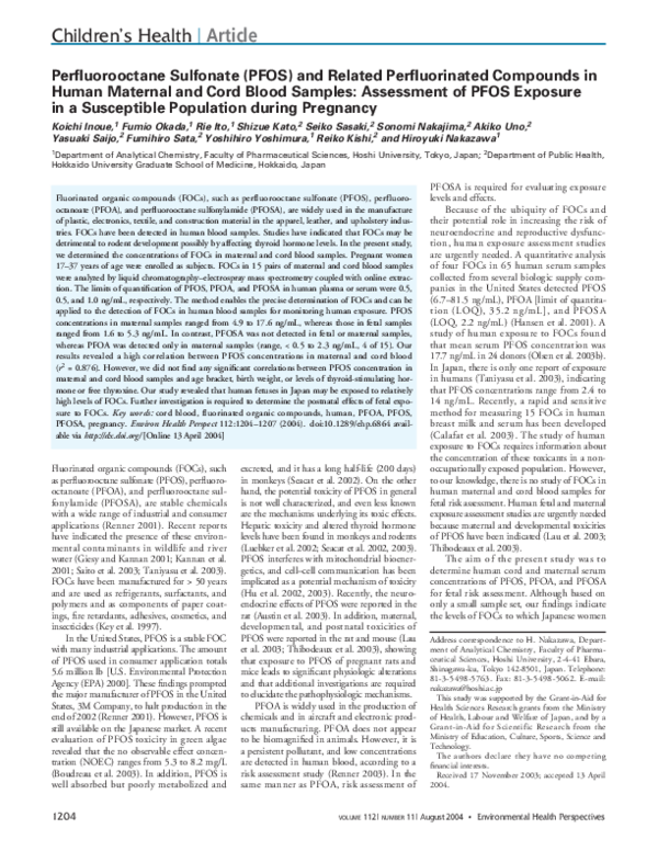 (PDF) Perfluorooctane Sulfonate (PFOS) and Related Perfluorinated ...