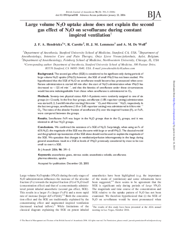 (PDF) Effect of N2O on Sevoflurane Vaporizer Settings during Minimal