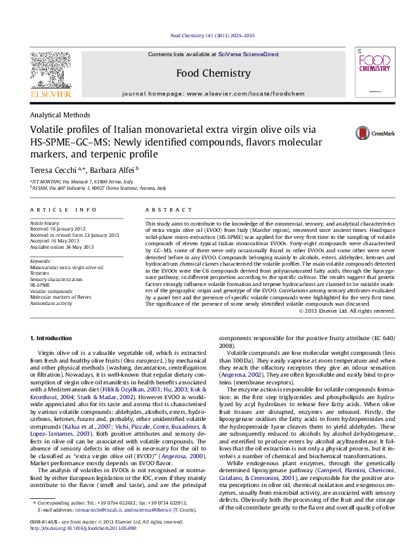 (PDF) Volatile profiles of Italian monovarietal extra virgin olive oils ...